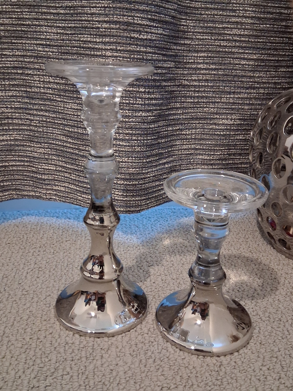 At Home Glass and Silver Tone Candlestick Pair - Elegant Home Accents